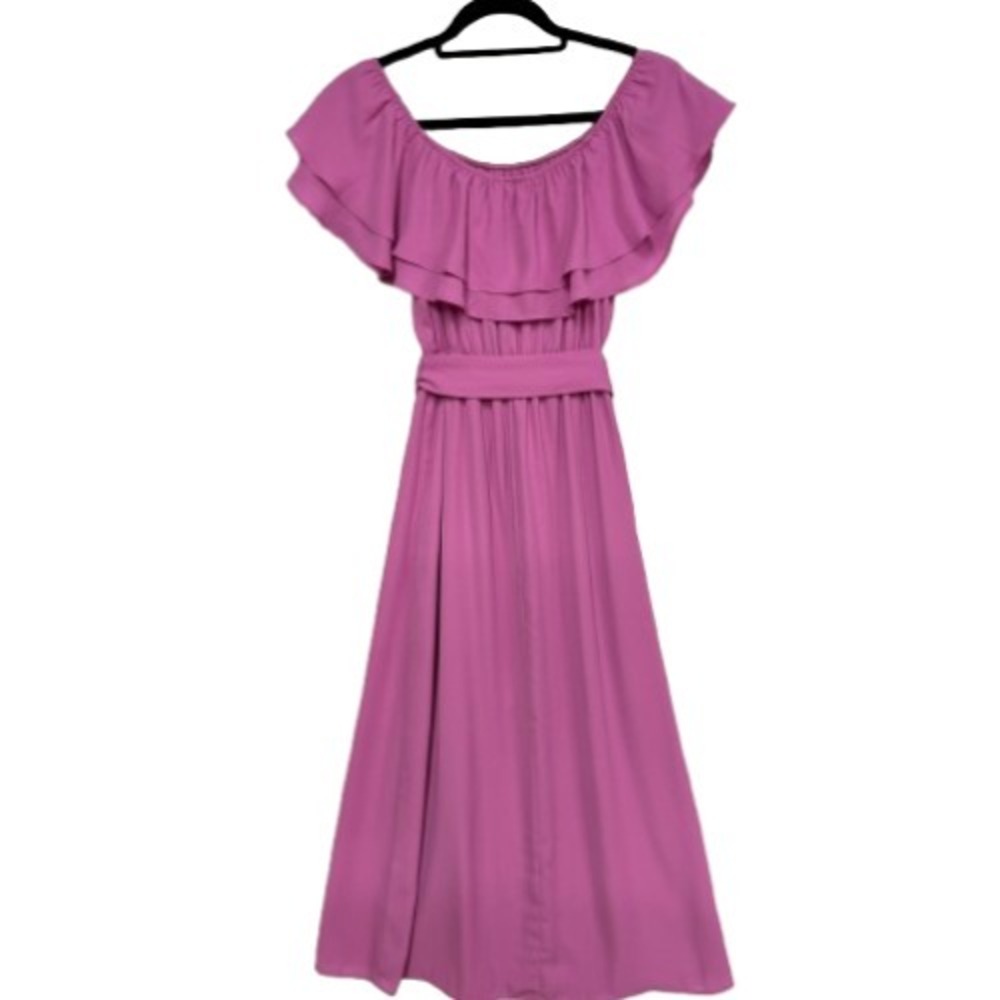 Show Me Your Mumu Rosie Crepe Dress, Sz Small, Off Shoulder Midi Side Slit NEW - Picture 11 of 14
